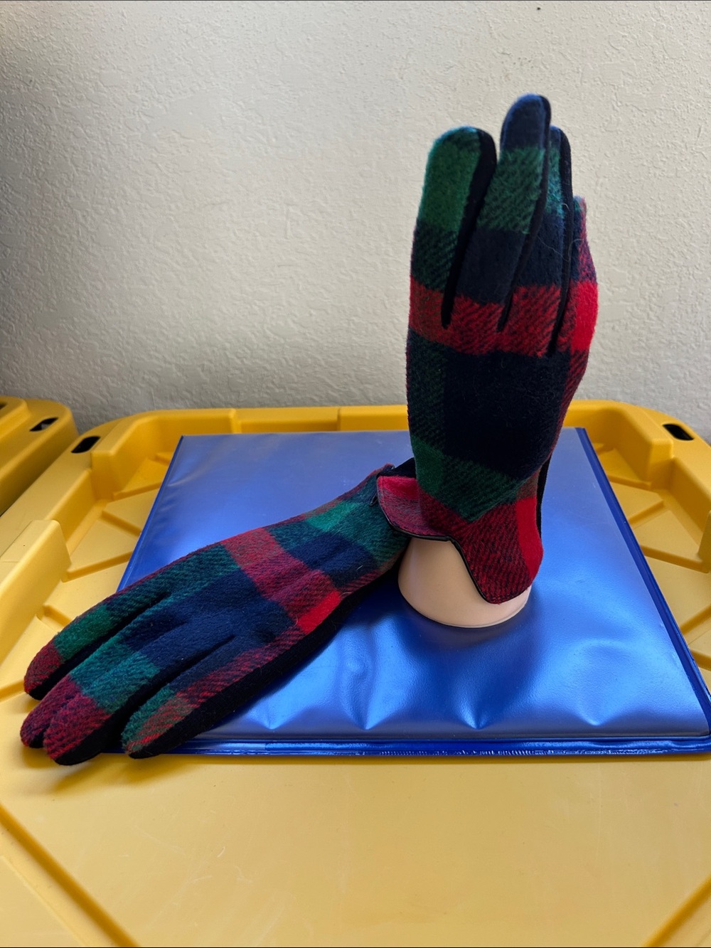 Plaid Wool Blend Women’s Gloves in Red, Green & Navy
